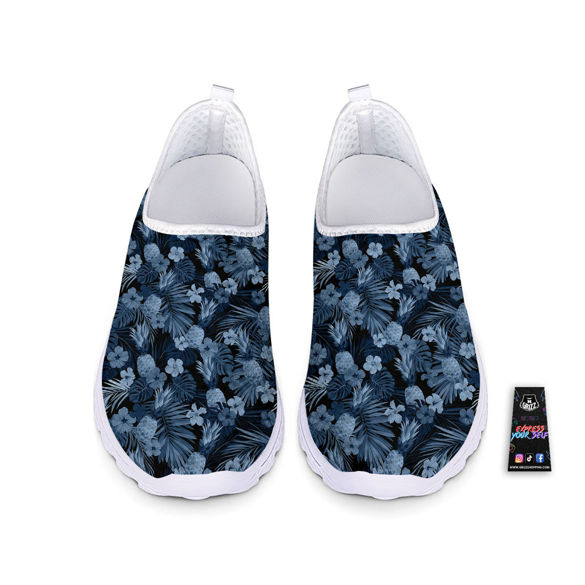 Pineapple Blue Aloha Print Pattern Nurse Shoes-grizzshop