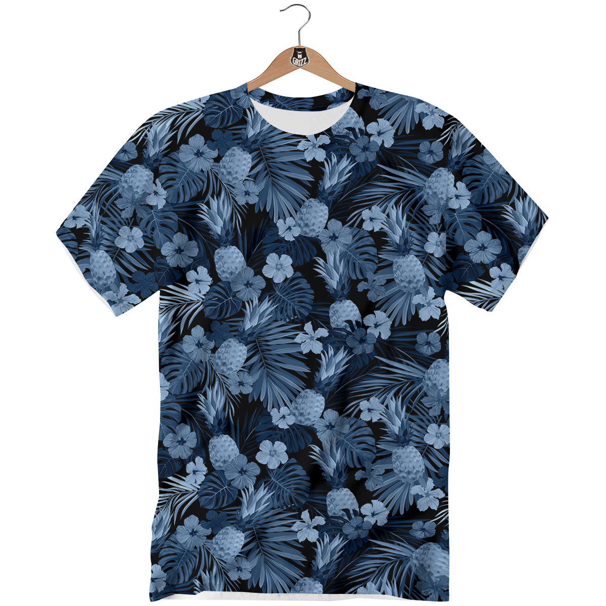 Pineapple Blue Aloha Print Pattern T-Shirt-grizzshop