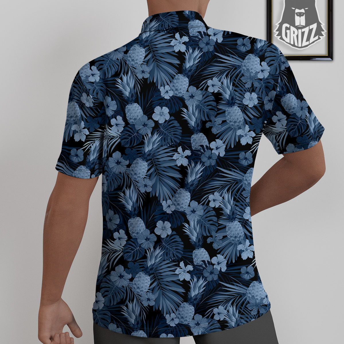 Pineapple Blue Aloha Print Pattern Untucked Shirts-grizzshop