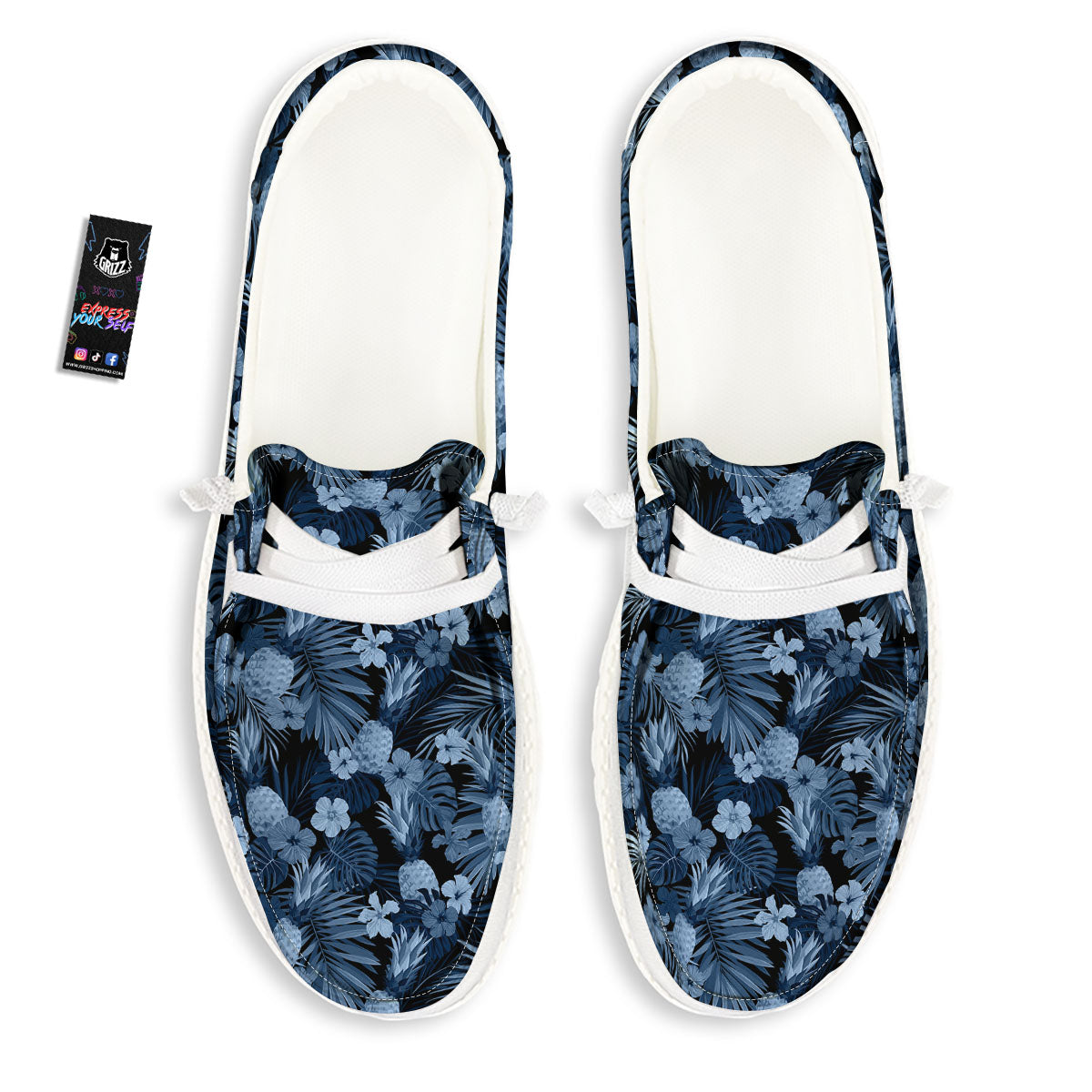 Pineapple Blue Aloha Print Pattern White Loafers-grizzshop