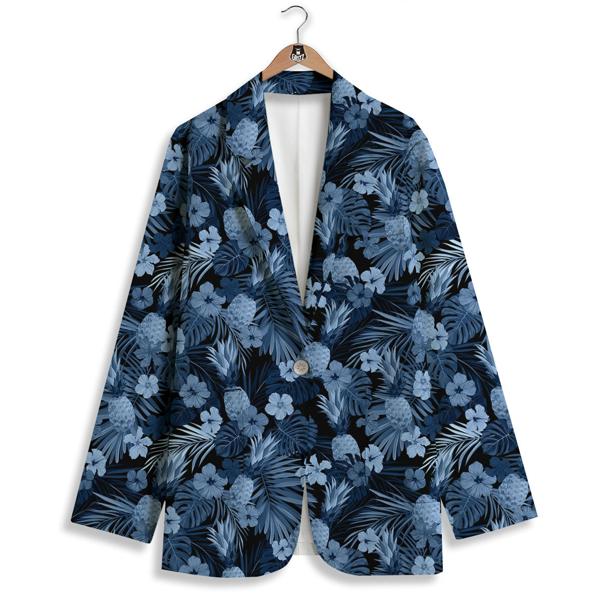 Pineapple Blue Aloha Print Pattern Women's Blazer-grizzshop