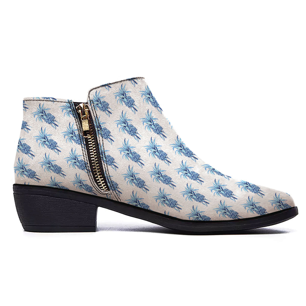 Pineapple Blue Leaf Print Pattern Ankle Boots-grizzshop