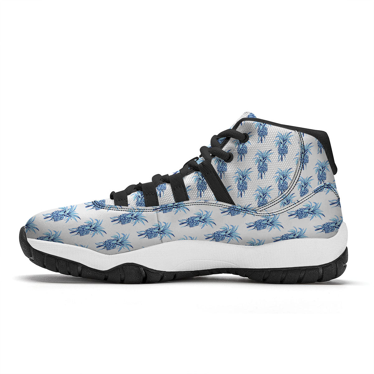 Pineapple Blue Leaf Print Pattern Black Bball Shoes-grizzshop