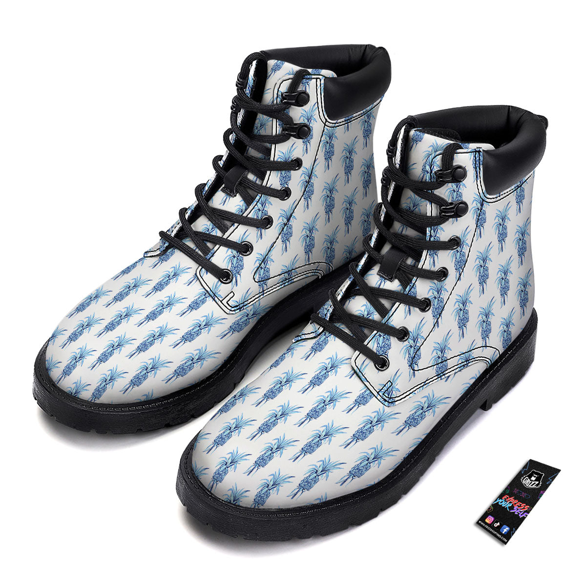 Pineapple Blue Leaf Print Pattern Boots-grizzshop