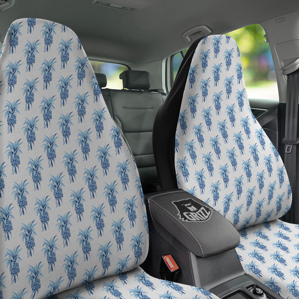 Pineapple Blue Leaf Print Pattern Car Seat Covers-grizzshop