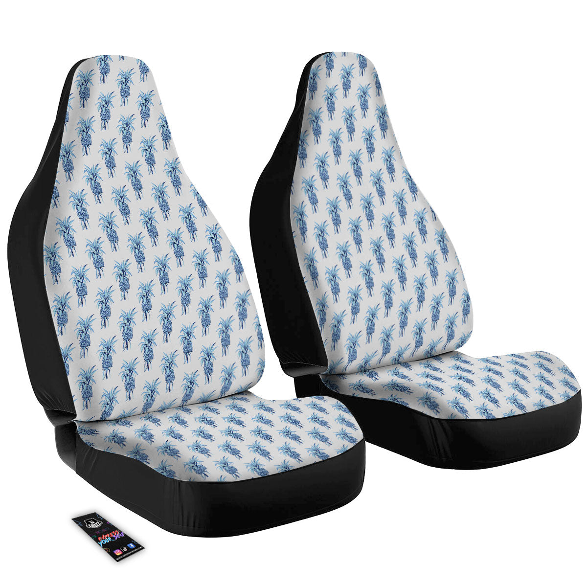 Pineapple Blue Leaf Print Pattern Car Seat Covers-grizzshop