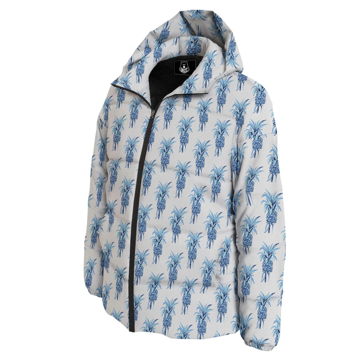 Pineapple Blue Leaf Print Pattern Down Jacket-grizzshop