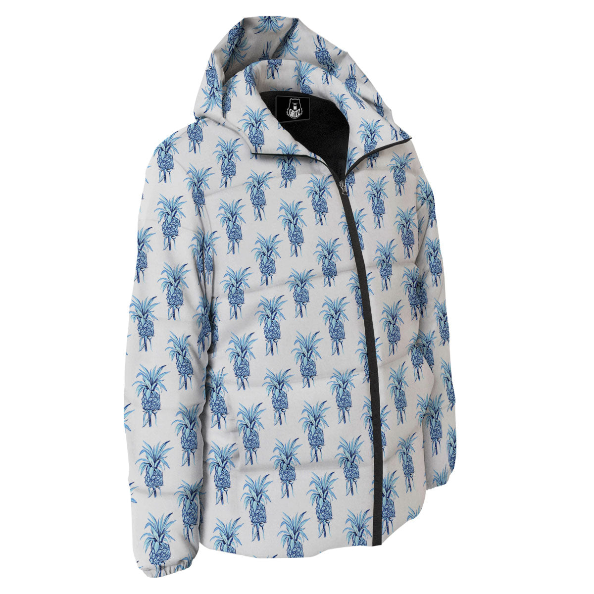 Pineapple Blue Leaf Print Pattern Down Jacket-grizzshop