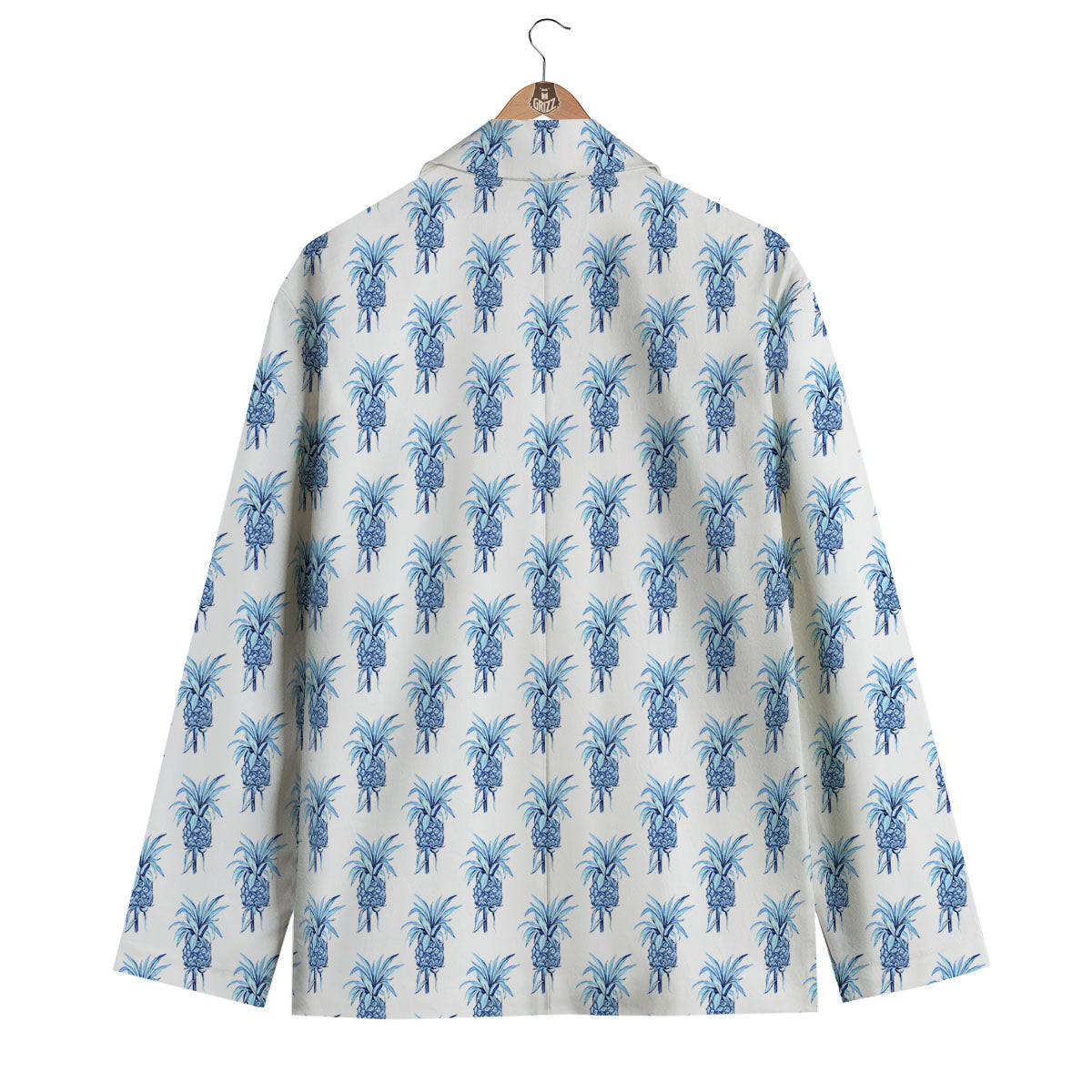 Pineapple Blue Leaf Print Pattern Men's Blazer-grizzshop