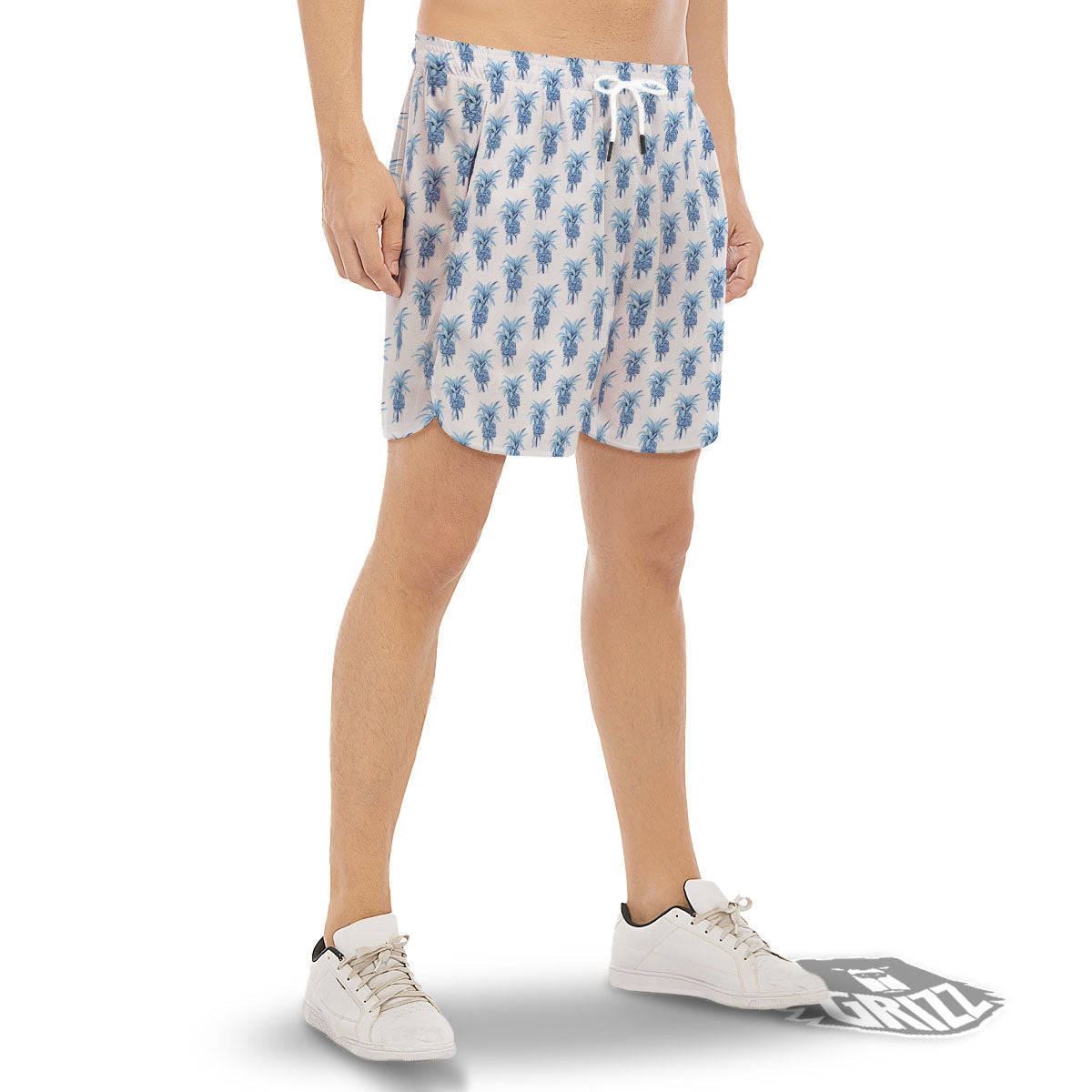 Pineapple Blue Leaf Print Pattern Men's Gym Shorts-grizzshop