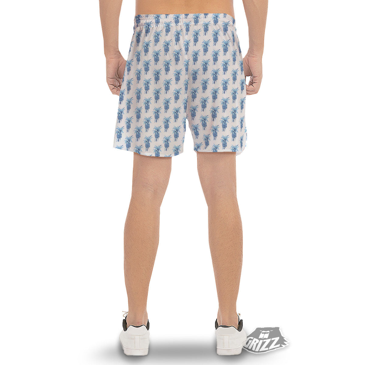 Pineapple Blue Leaf Print Pattern Men's Gym Shorts-grizzshop
