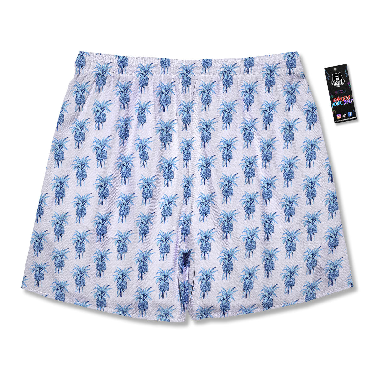 Pineapple Blue Leaf Print Pattern Men's Running Shorts-grizzshop