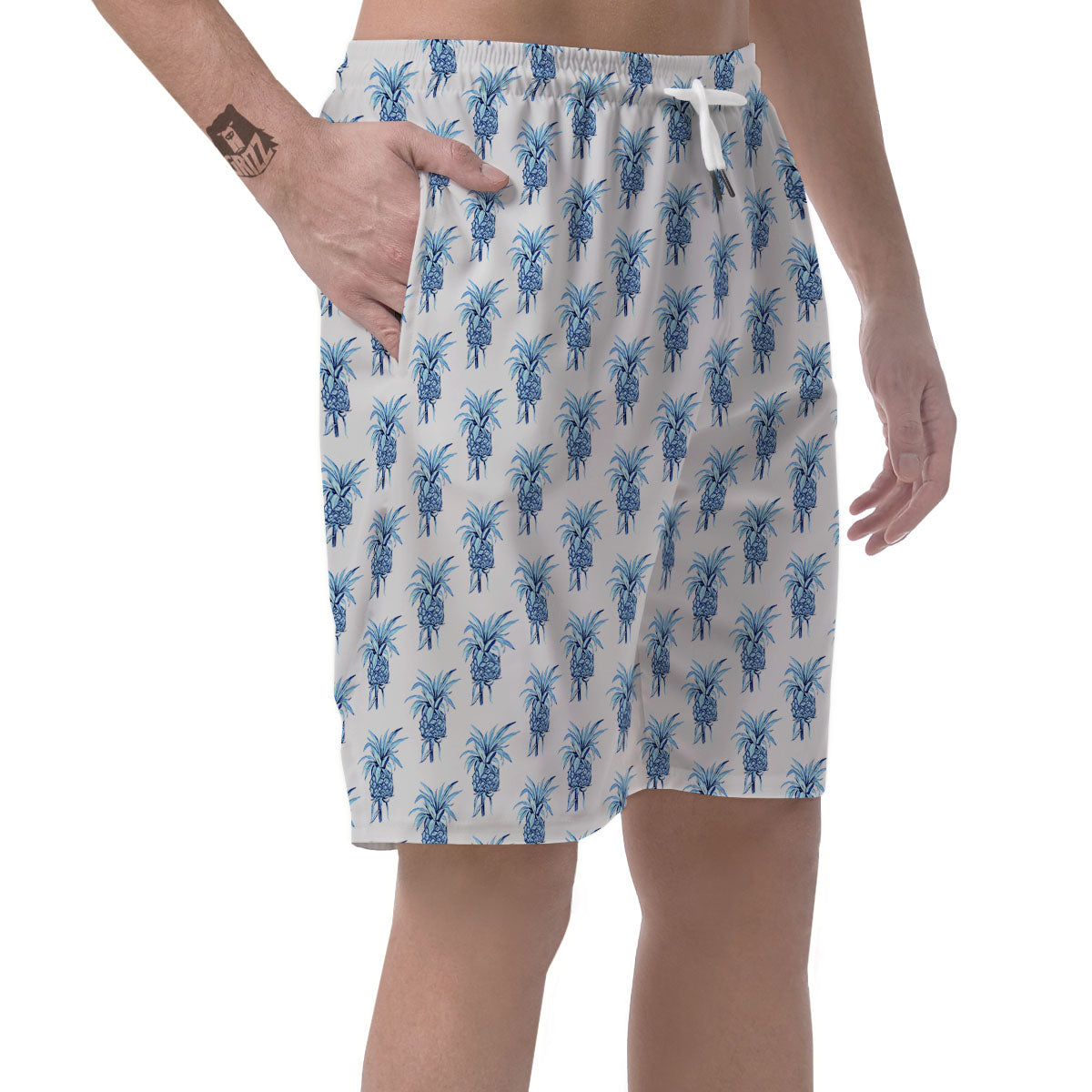 Pineapple Blue Leaf Print Pattern Men's Shorts-grizzshop
