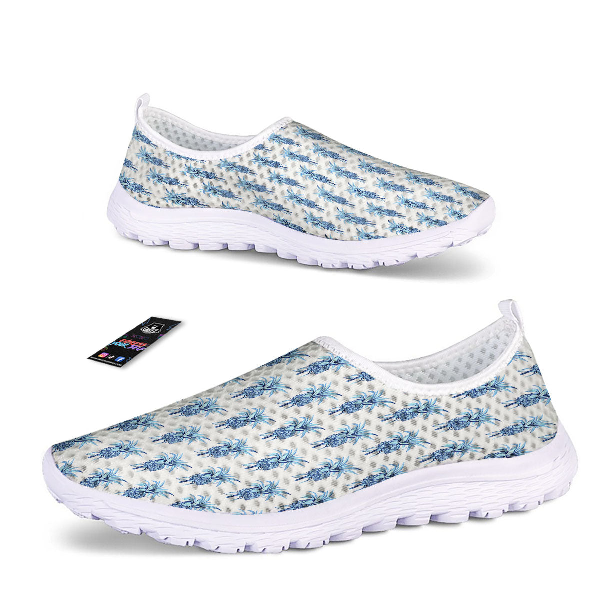 Pineapple Blue Leaf Print Pattern Nurse Shoes-grizzshop