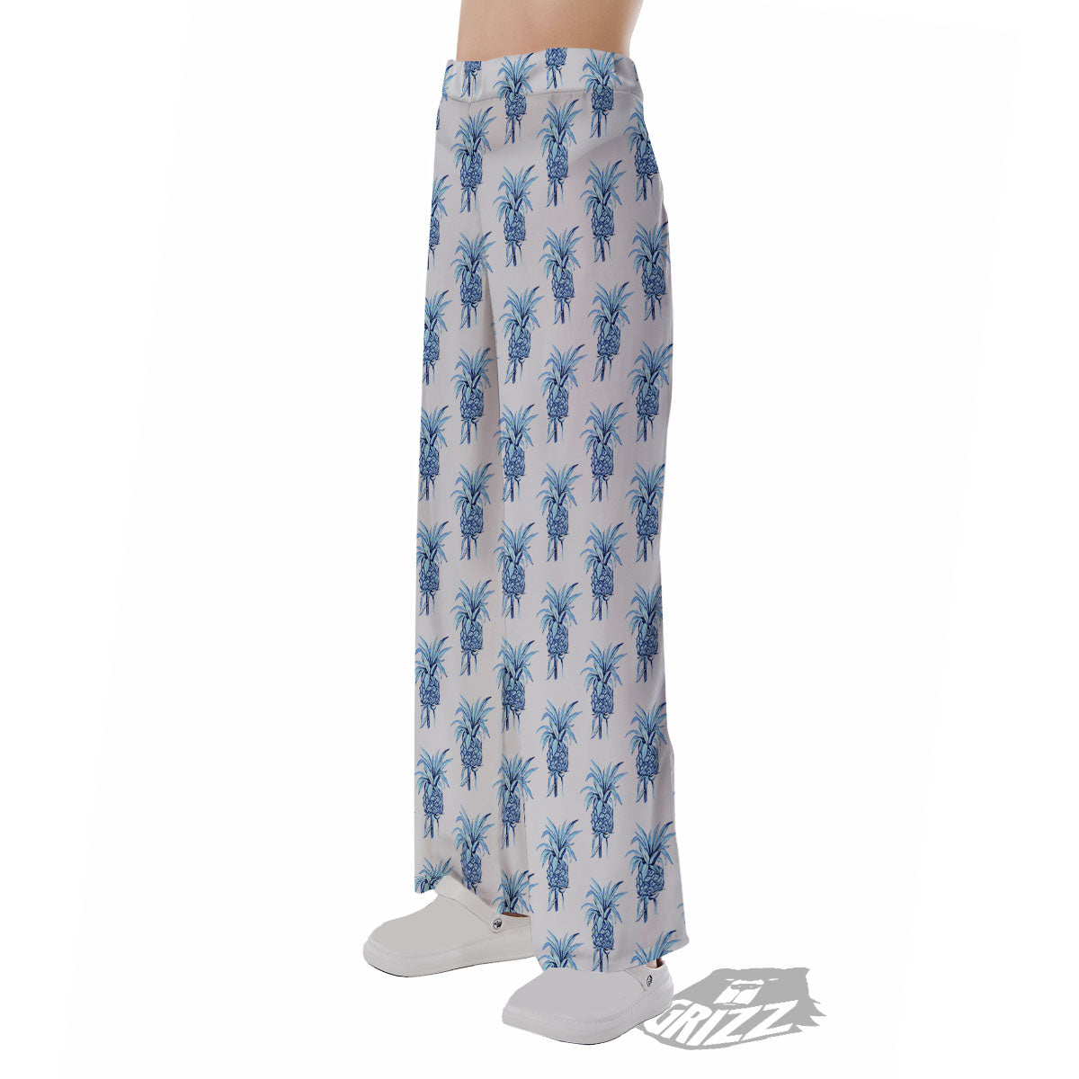 Pineapple Blue Leaf Print Pattern Pajama Pants-grizzshop