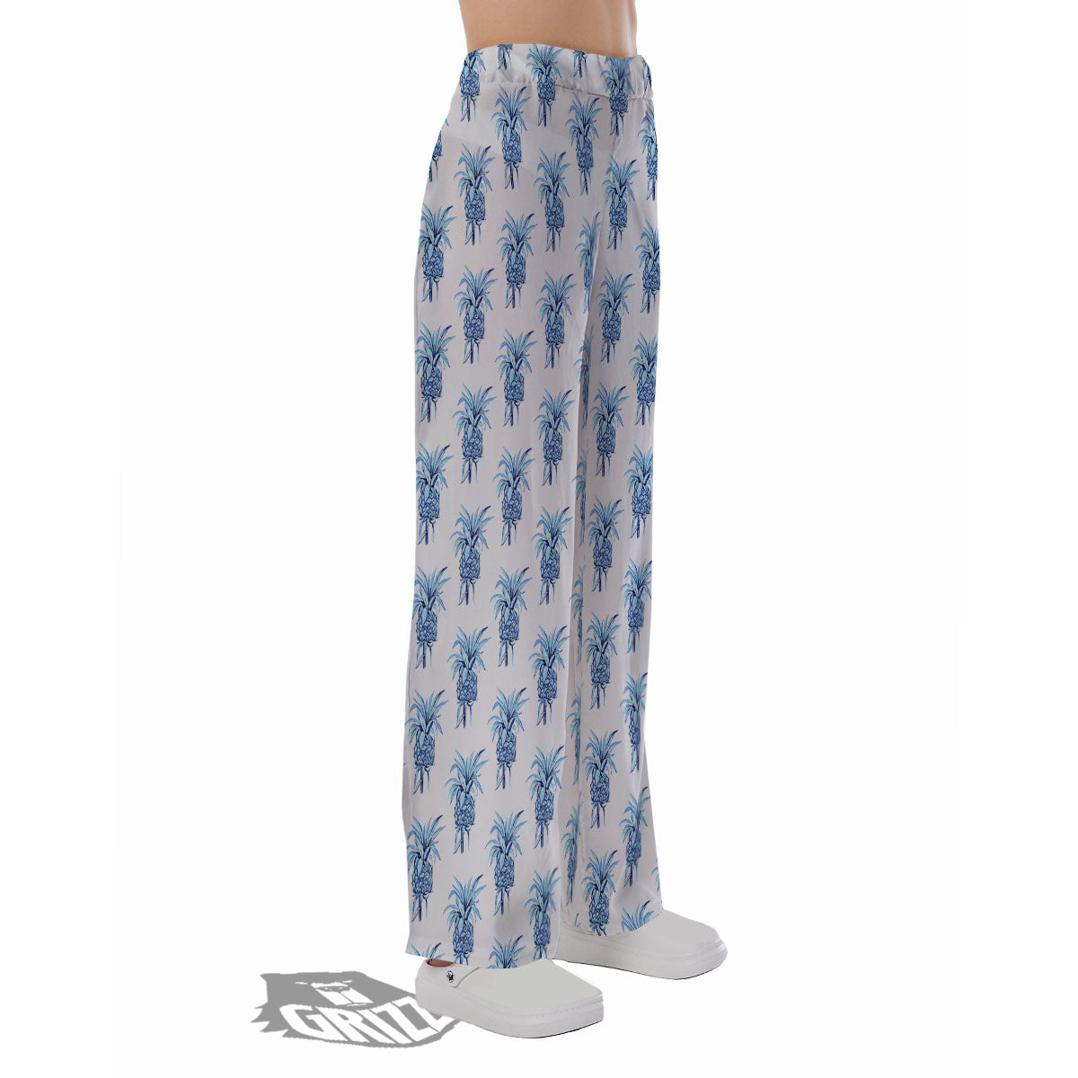 Pineapple Blue Leaf Print Pattern Pajama Pants-grizzshop