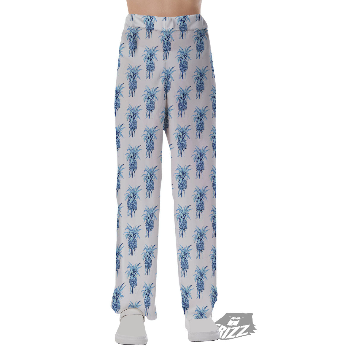 Pineapple Blue Leaf Print Pattern Pajama Pants-grizzshop