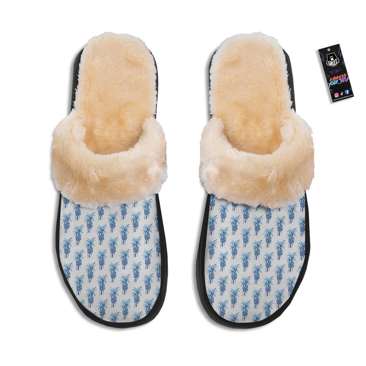 Pineapple Blue Leaf Print Pattern Slippers-grizzshop