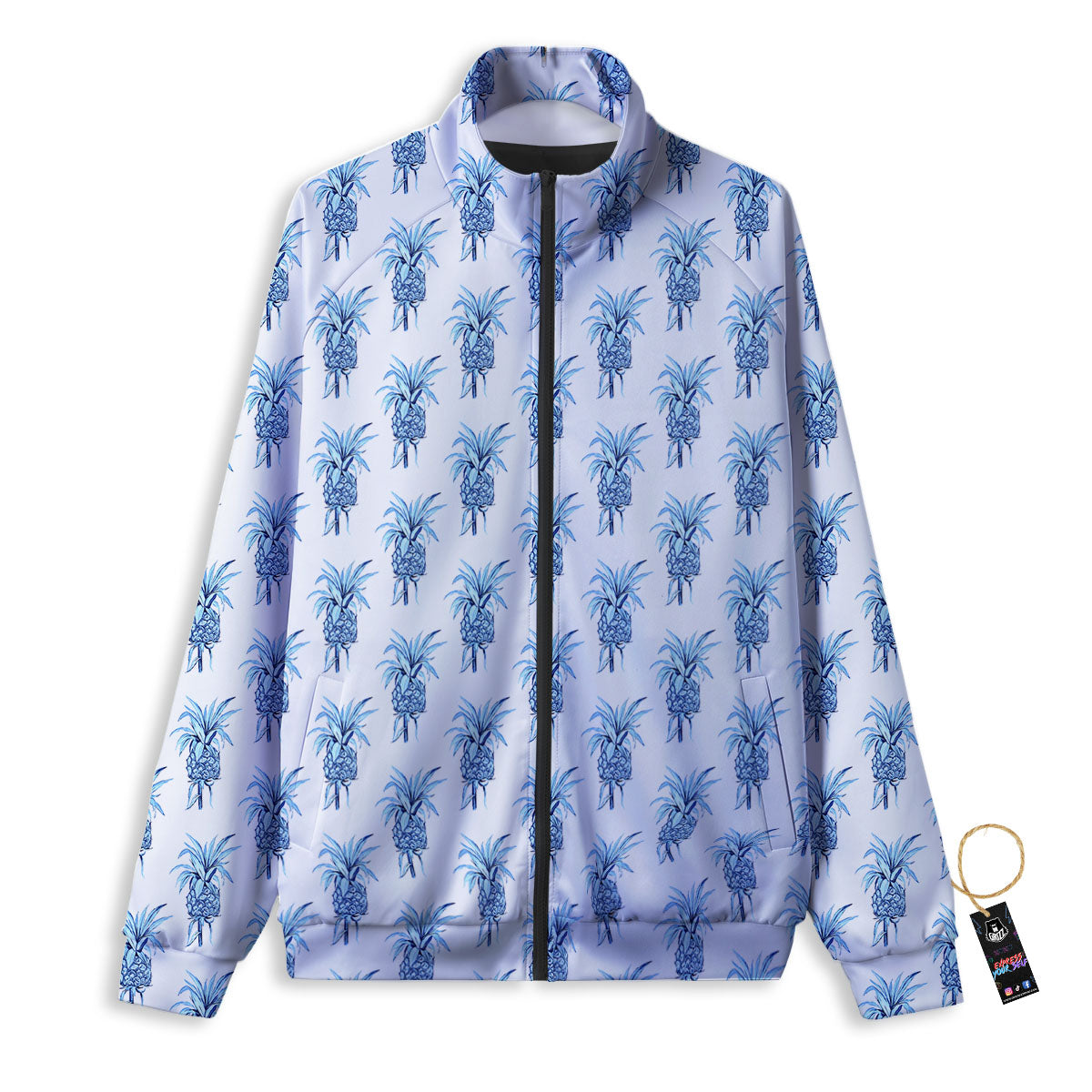 Pineapple Blue Leaf Print Pattern Track Jacket-grizzshop