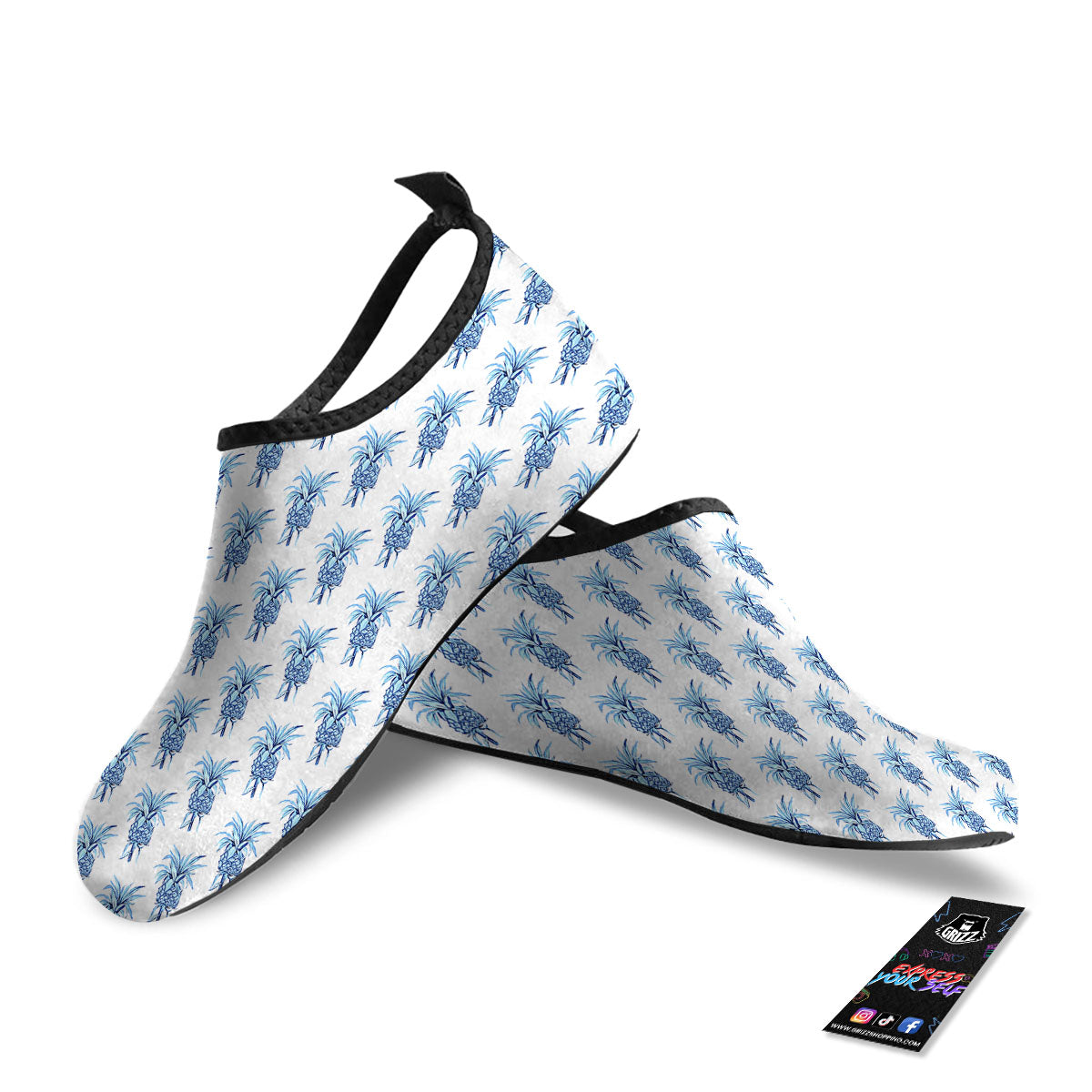 Pineapple Blue Leaf Print Pattern Water Shoes-grizzshop