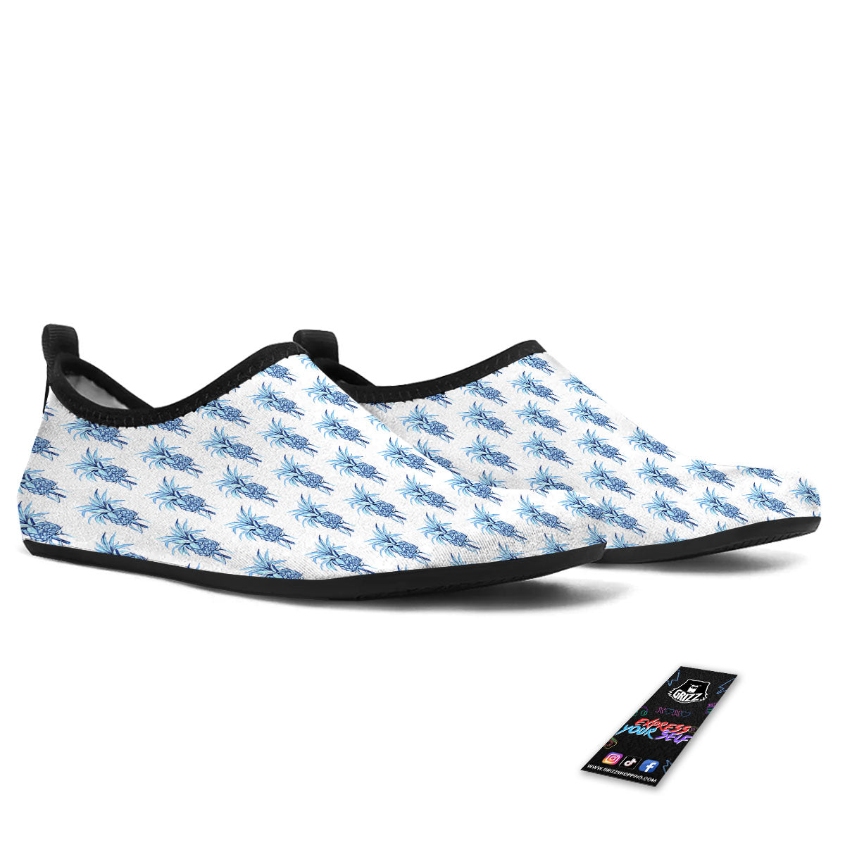Pineapple Blue Leaf Print Pattern Water Shoes-grizzshop