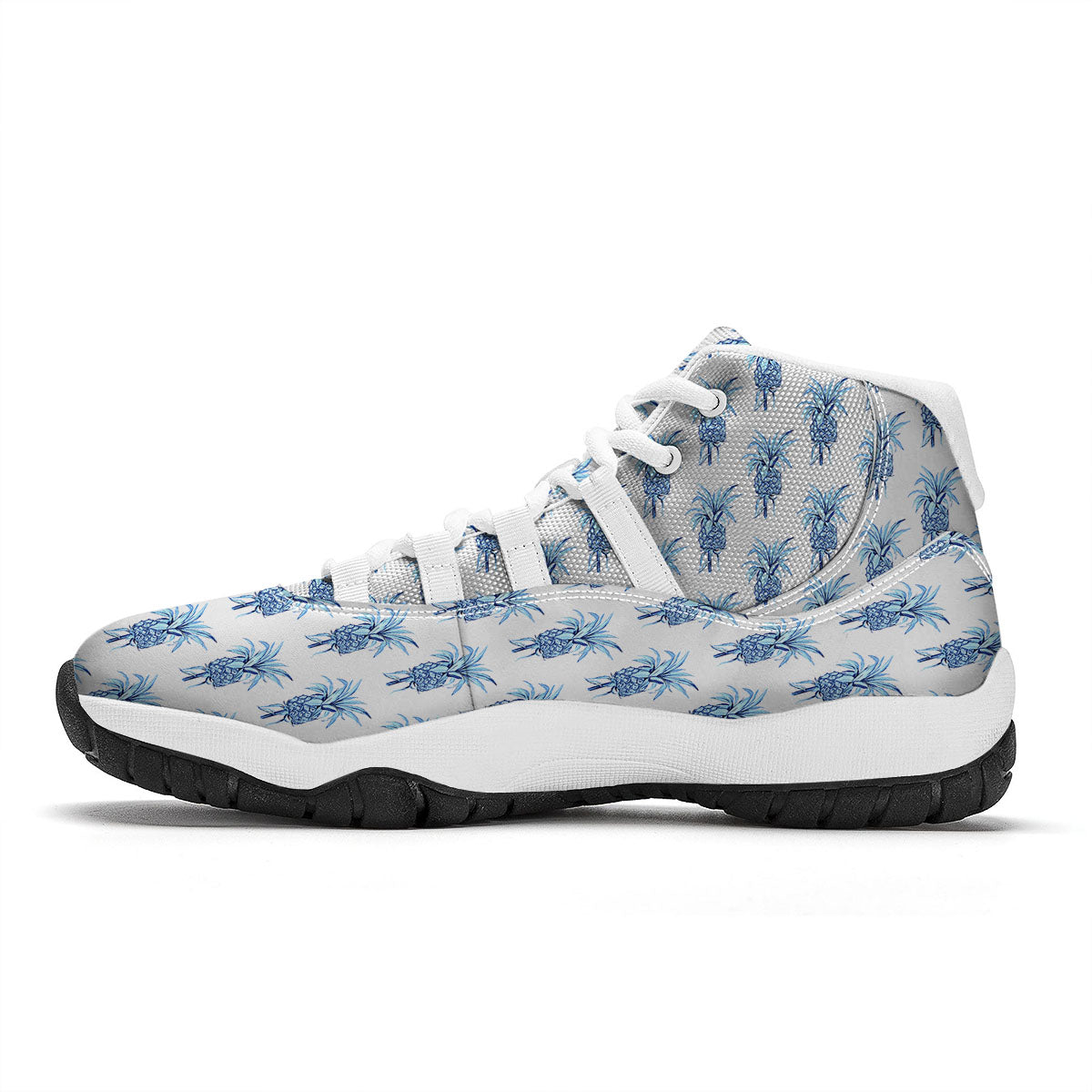 Pineapple Blue Leaf Print Pattern White Bball Shoes-grizzshop