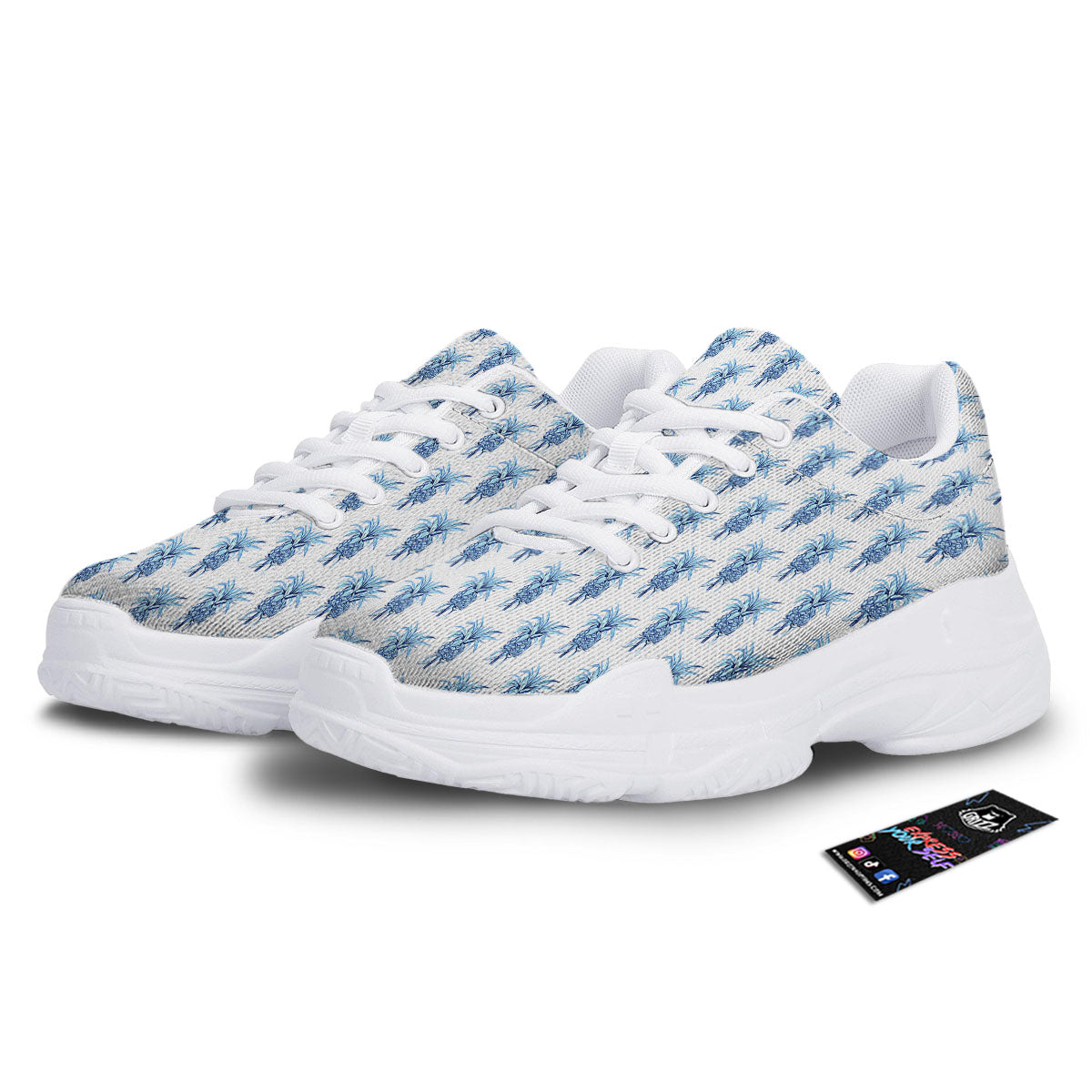 Pineapple Blue Leaf Print Pattern White Chunky Shoes-grizzshop