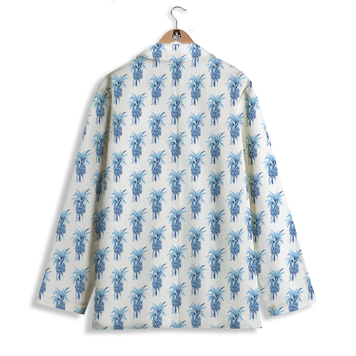 Pineapple Blue Leaf Print Pattern Women's Blazer-grizzshop