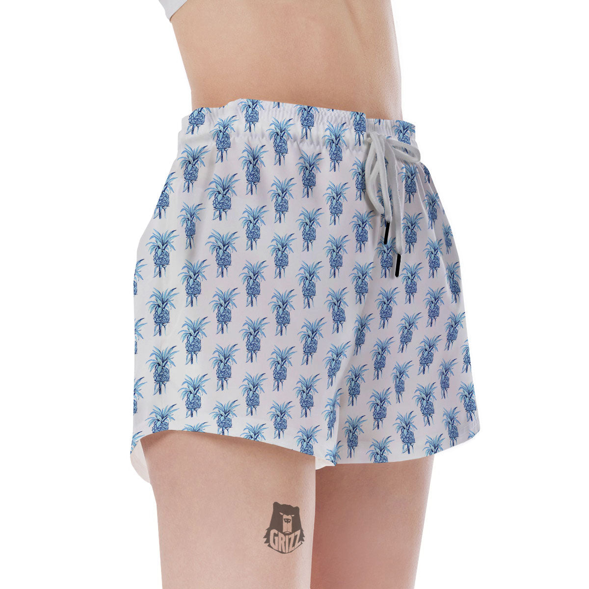 Pineapple Blue Leaf Print Pattern Women's Shorts-grizzshop