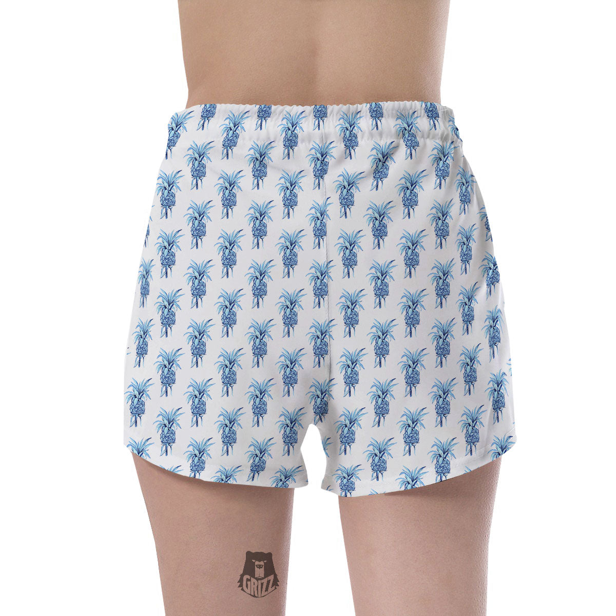 Pineapple Blue Leaf Print Pattern Women's Shorts-grizzshop