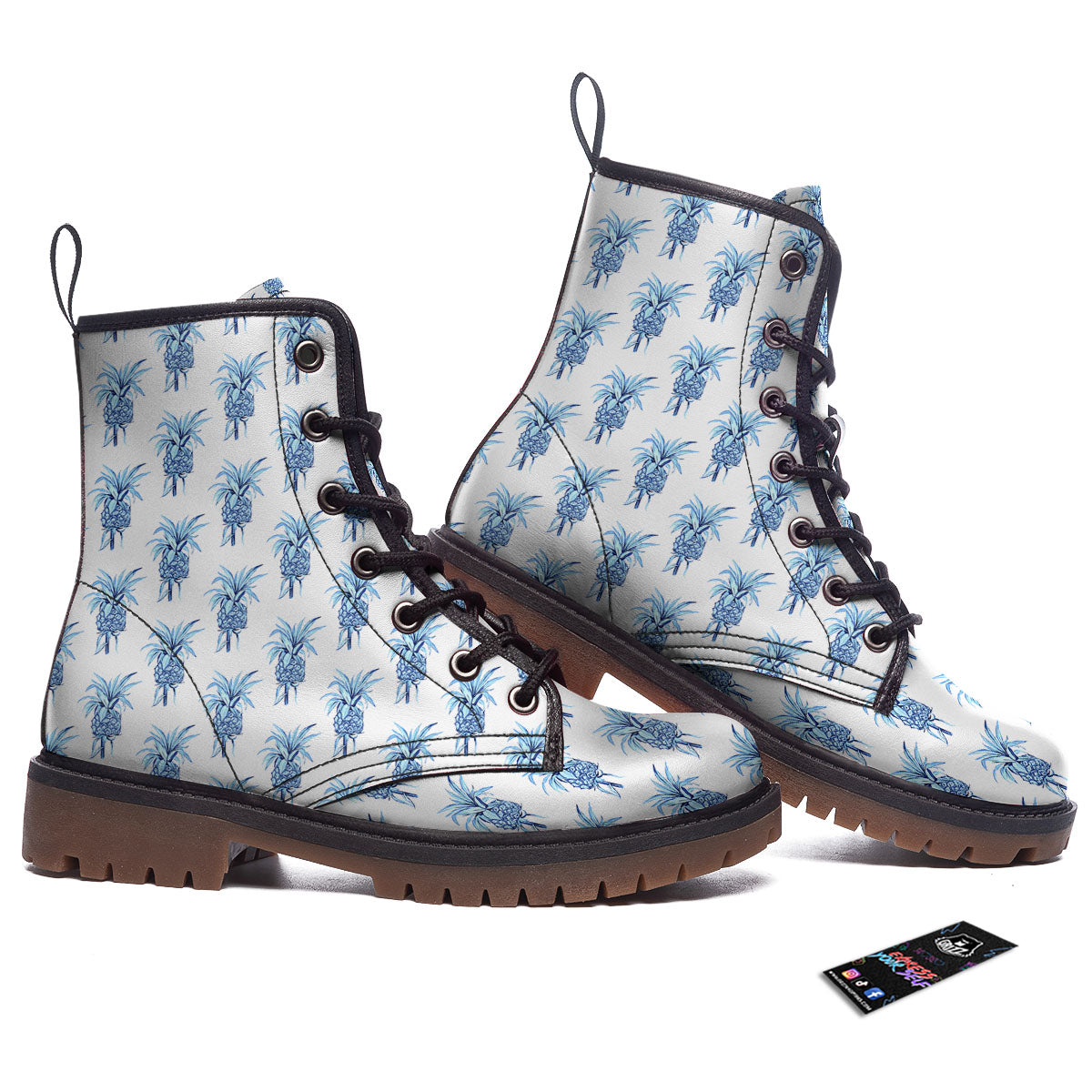 Pineapple Blue Leaf Print Pattern Work Boots-grizzshop