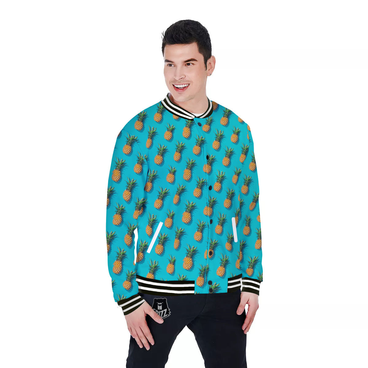 Pineapple Blue Print Pattern Baseball Jacket-grizzshop