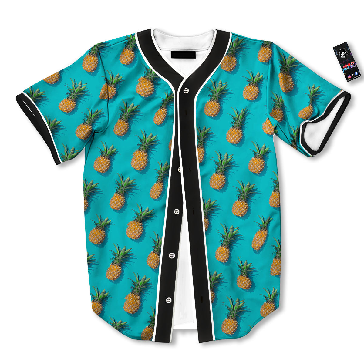 Pineapple Blue Print Pattern Baseball Jersey-grizzshop