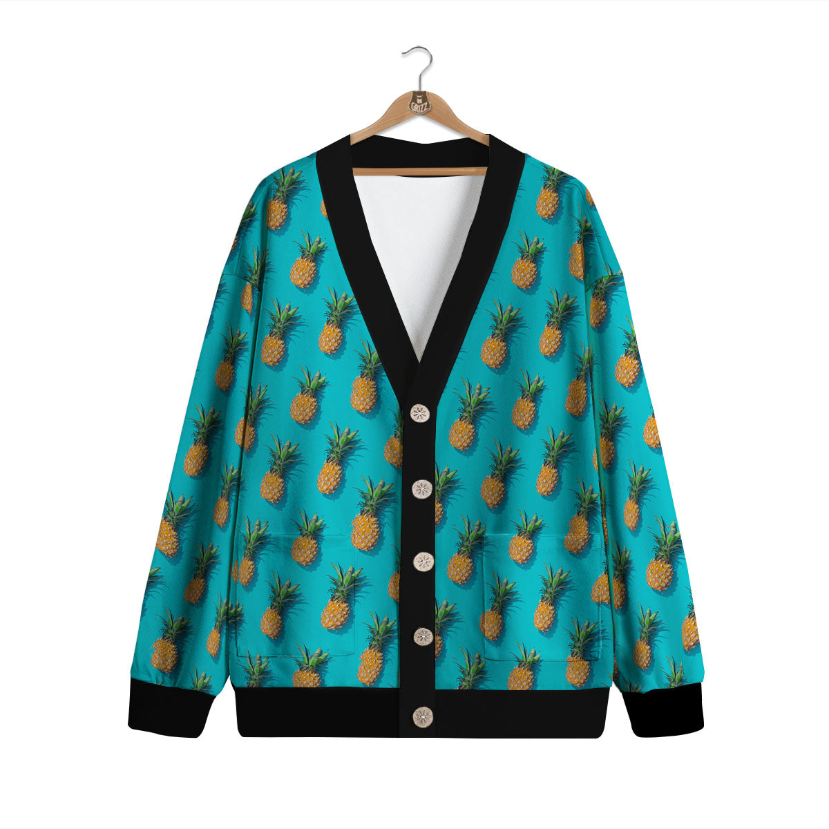 Pineapple Blue Print Pattern Cardigan-grizzshop