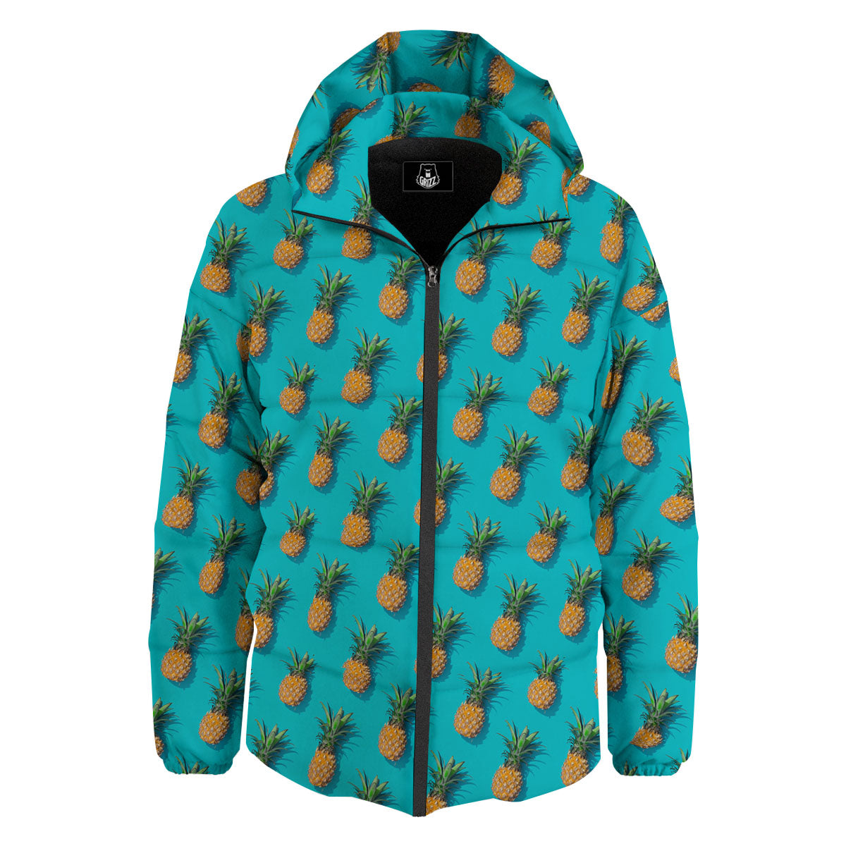 Pineapple Blue Print Pattern Down Jacket-grizzshop