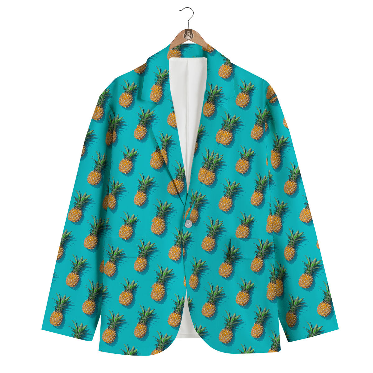 Pineapple Blue Print Pattern Men's Blazer-grizzshop
