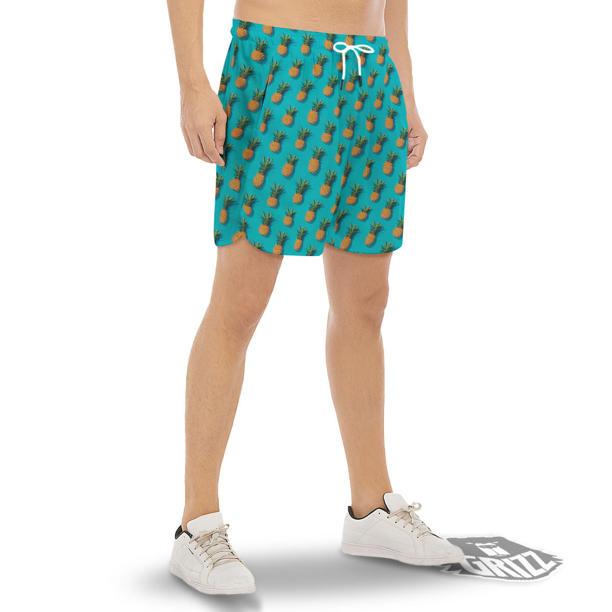 Pineapple Blue Print Pattern Men's Gym Shorts-grizzshop