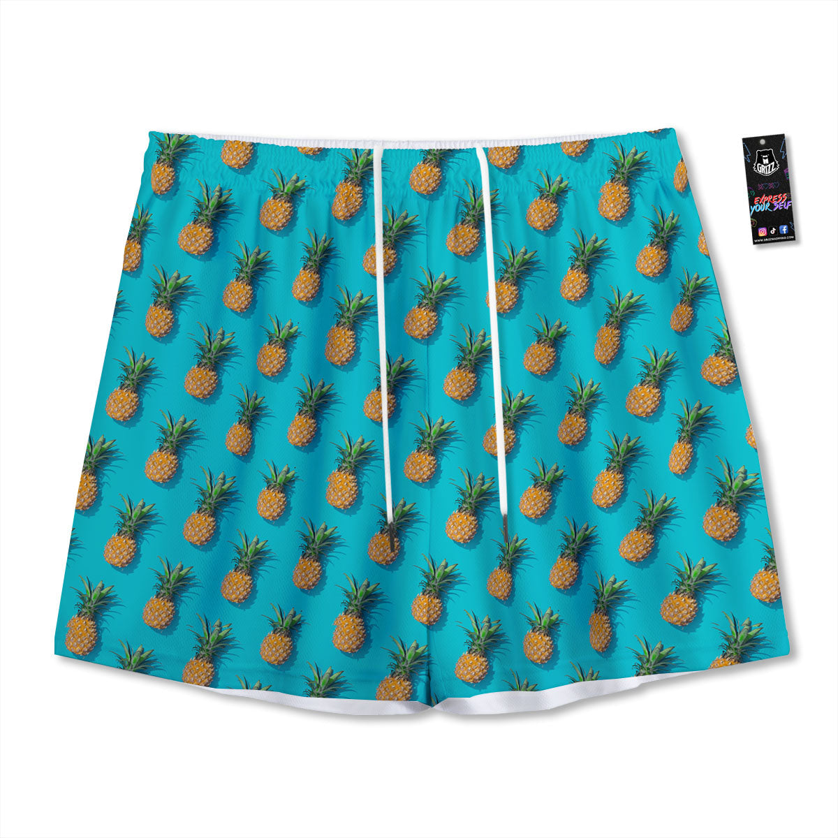 Pineapple Blue Print Pattern Mesh Shorts-grizzshop