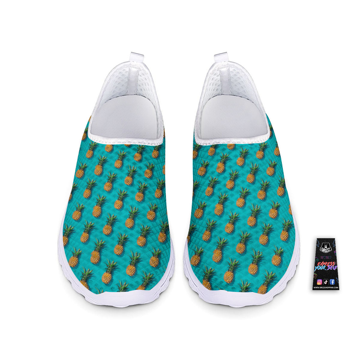 Pineapple Blue Print Pattern Nurse Shoes-grizzshop