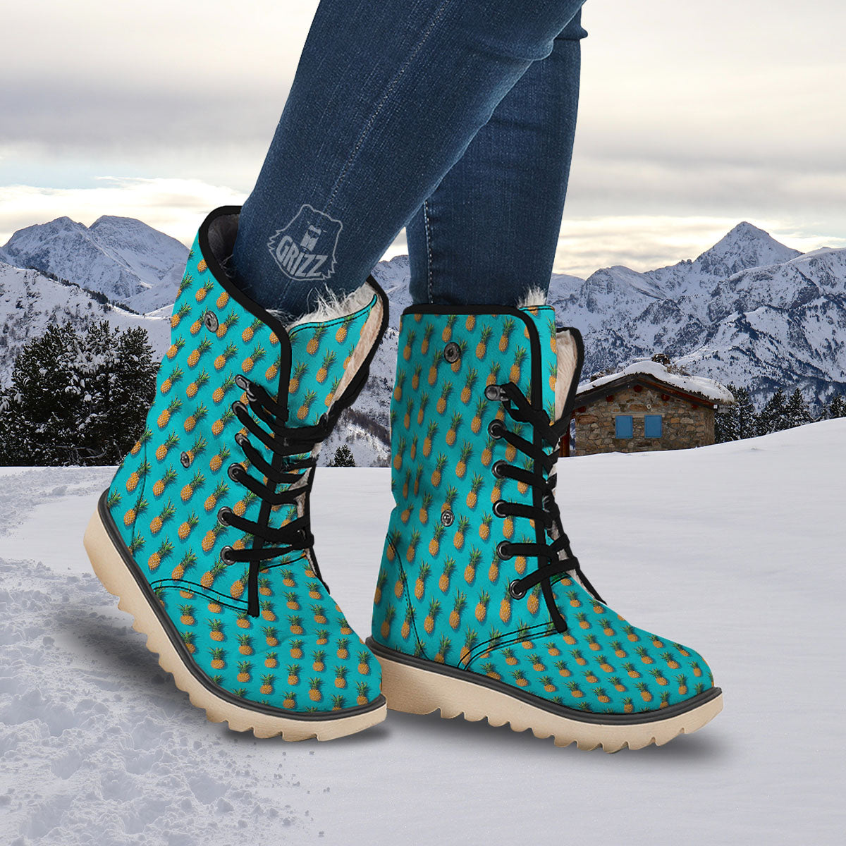Pineapple Blue Print Pattern Snow Boots-grizzshop