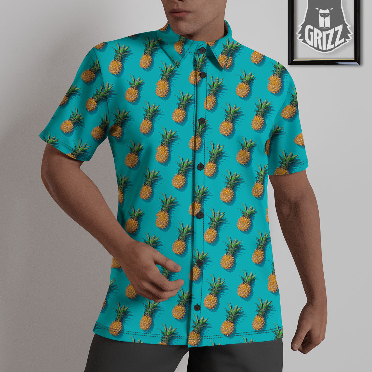 Pineapple Blue Print Pattern Untucked Shirts-grizzshop