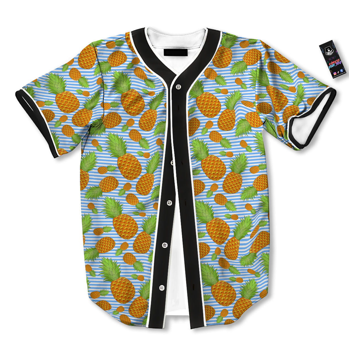 Pineapple Blue Striped Print Pattern Baseball Jersey-grizzshop