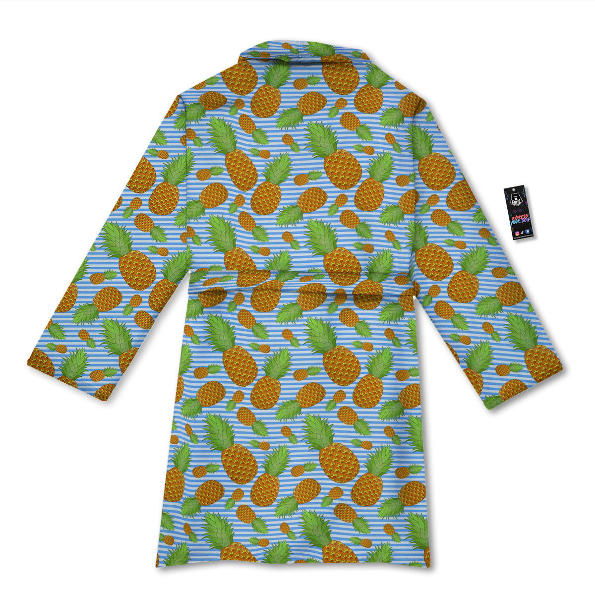 Pineapple Blue Striped Print Pattern Bathrobe-grizzshop