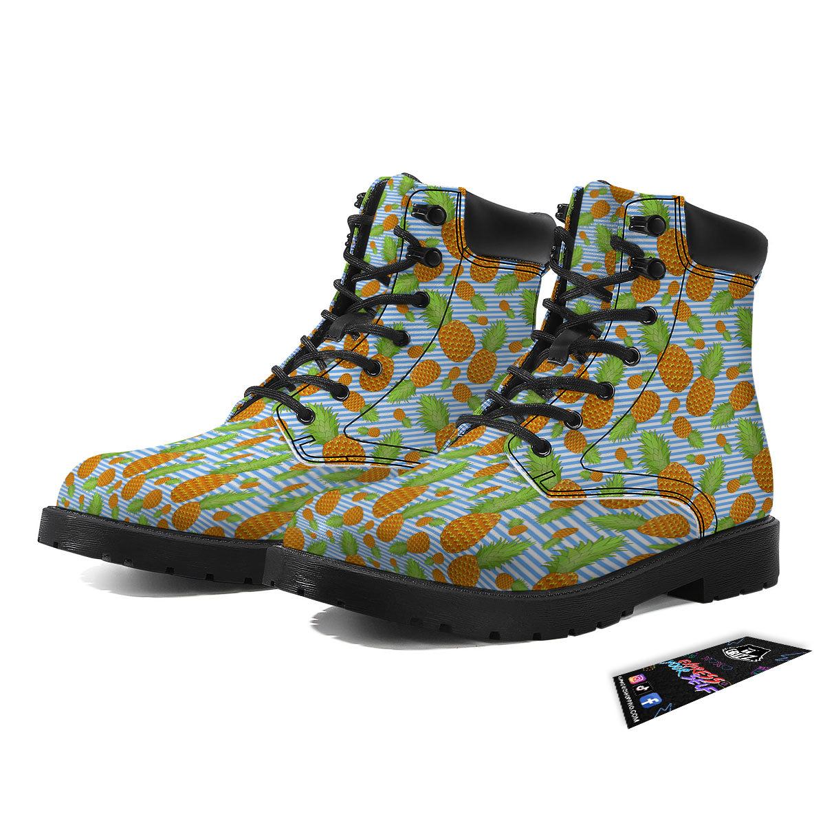 Pineapple Blue Striped Print Pattern Boots-grizzshop