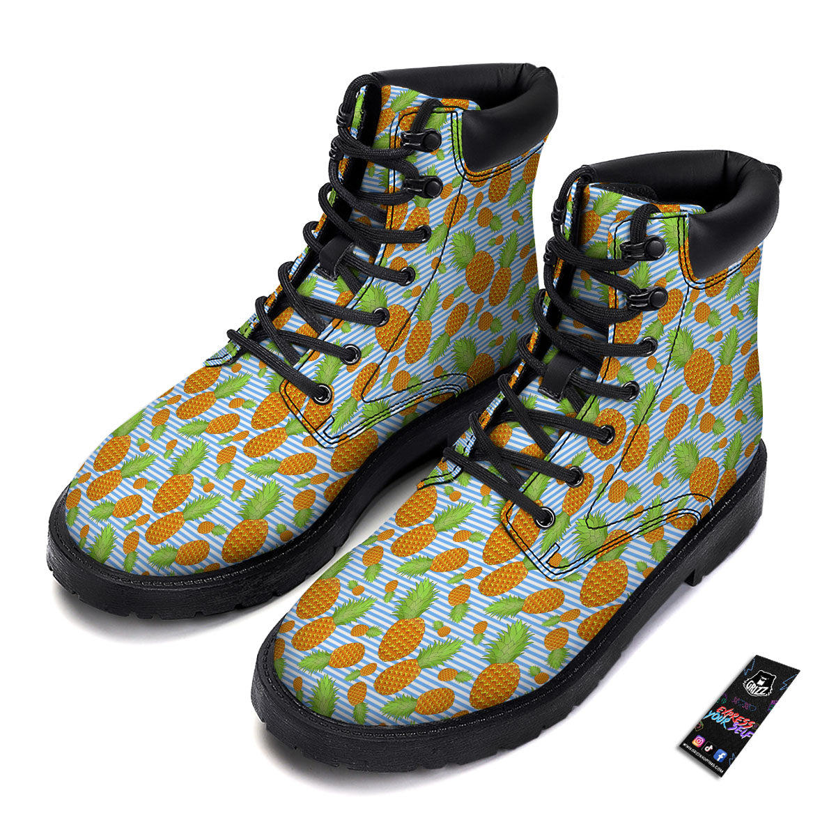 Pineapple Blue Striped Print Pattern Boots-grizzshop