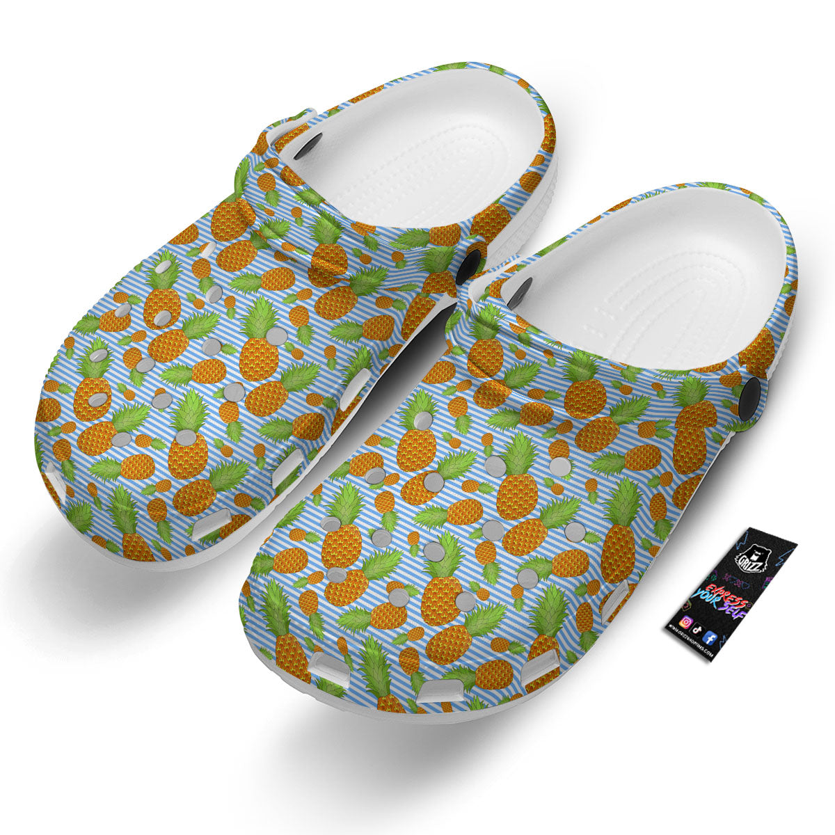 Pineapple Blue Striped Print Pattern Clog-grizzshop