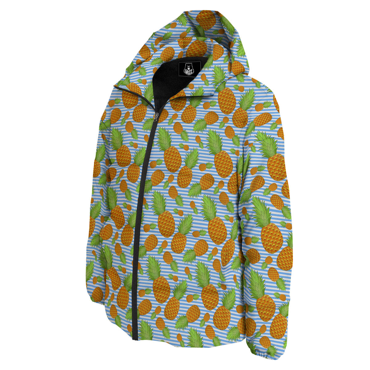 Pineapple Blue Striped Print Pattern Down Jacket-grizzshop