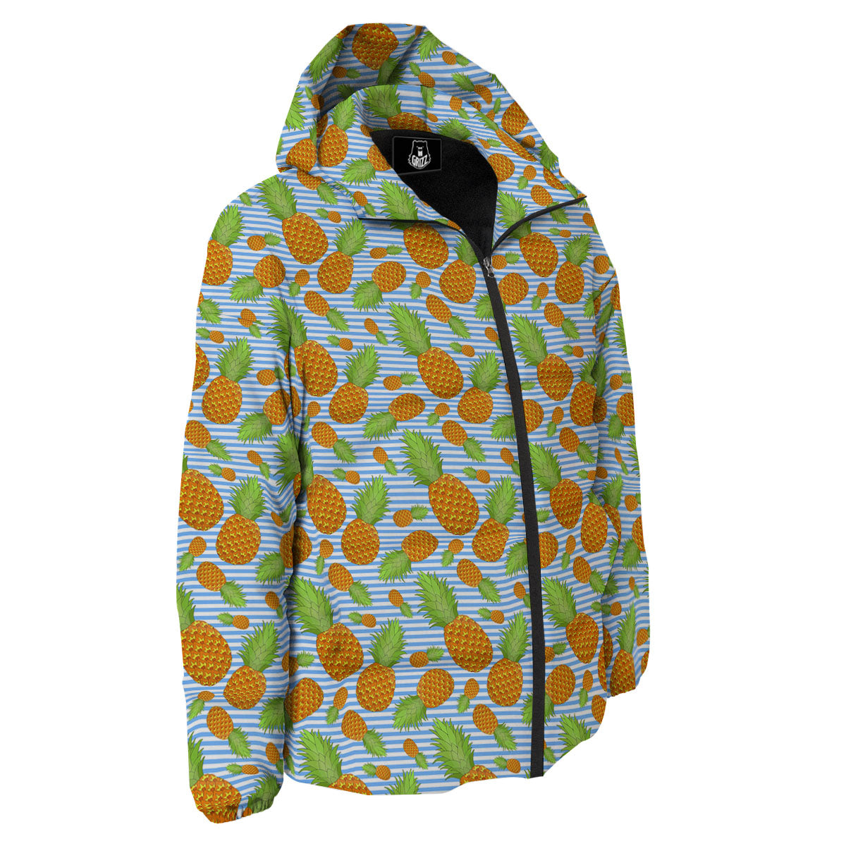 Pineapple Blue Striped Print Pattern Down Jacket-grizzshop