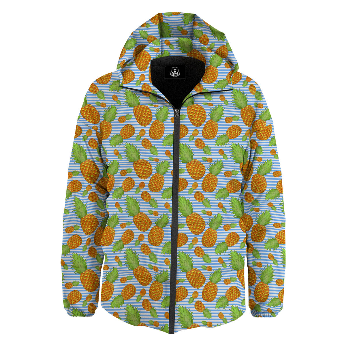Pineapple Blue Striped Print Pattern Down Jacket-grizzshop
