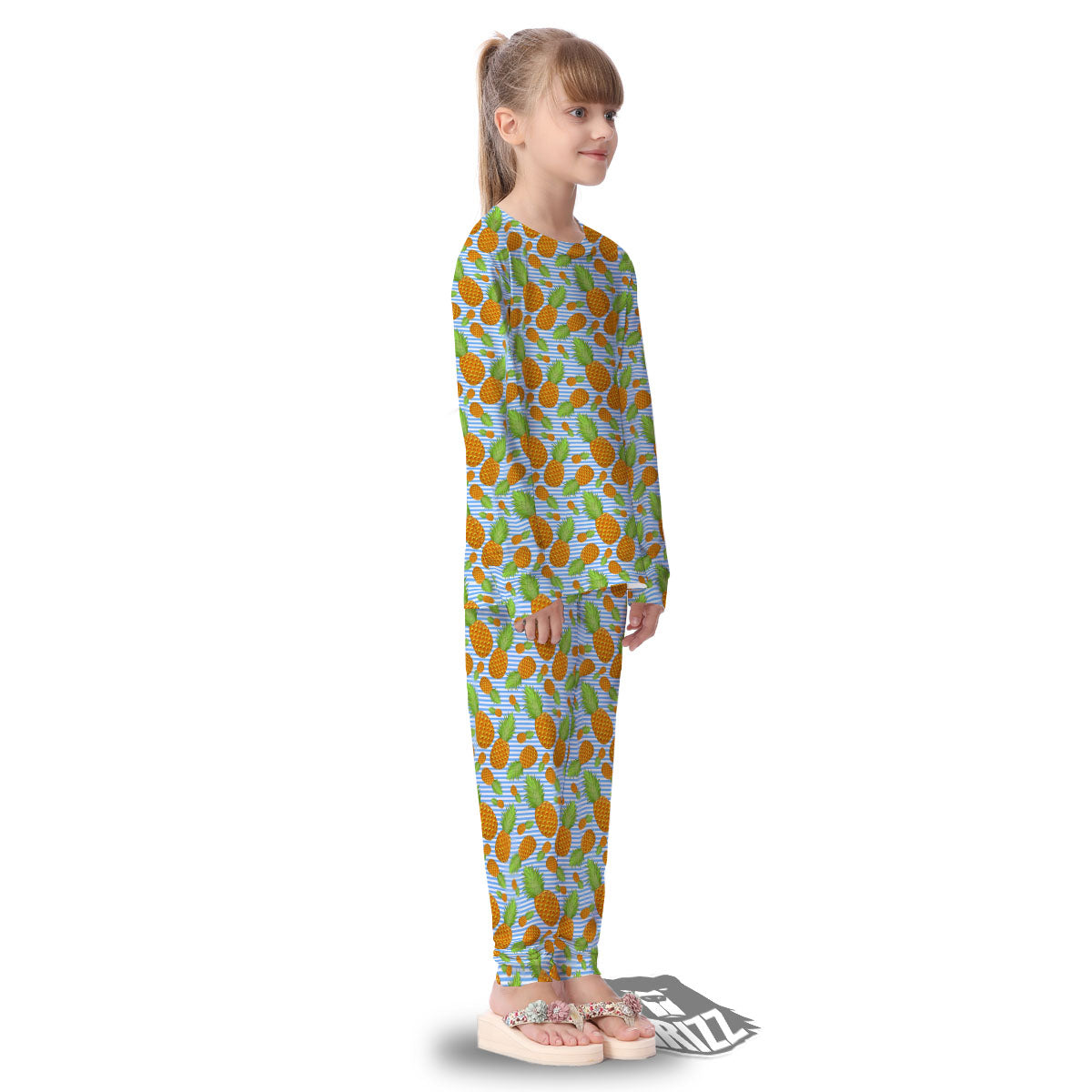 Pineapple Blue Striped Print Pattern Kid's Pajamas-grizzshop